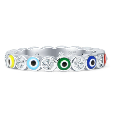 Stackable Full Eternity 3mm Evil Eye Rings Cubic Zirconia 925 Sterling Silver Wholesale